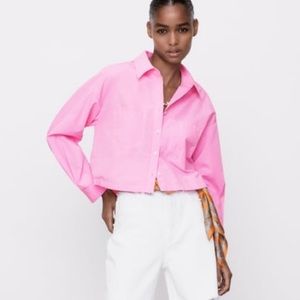 Pink button up cropped shirt
